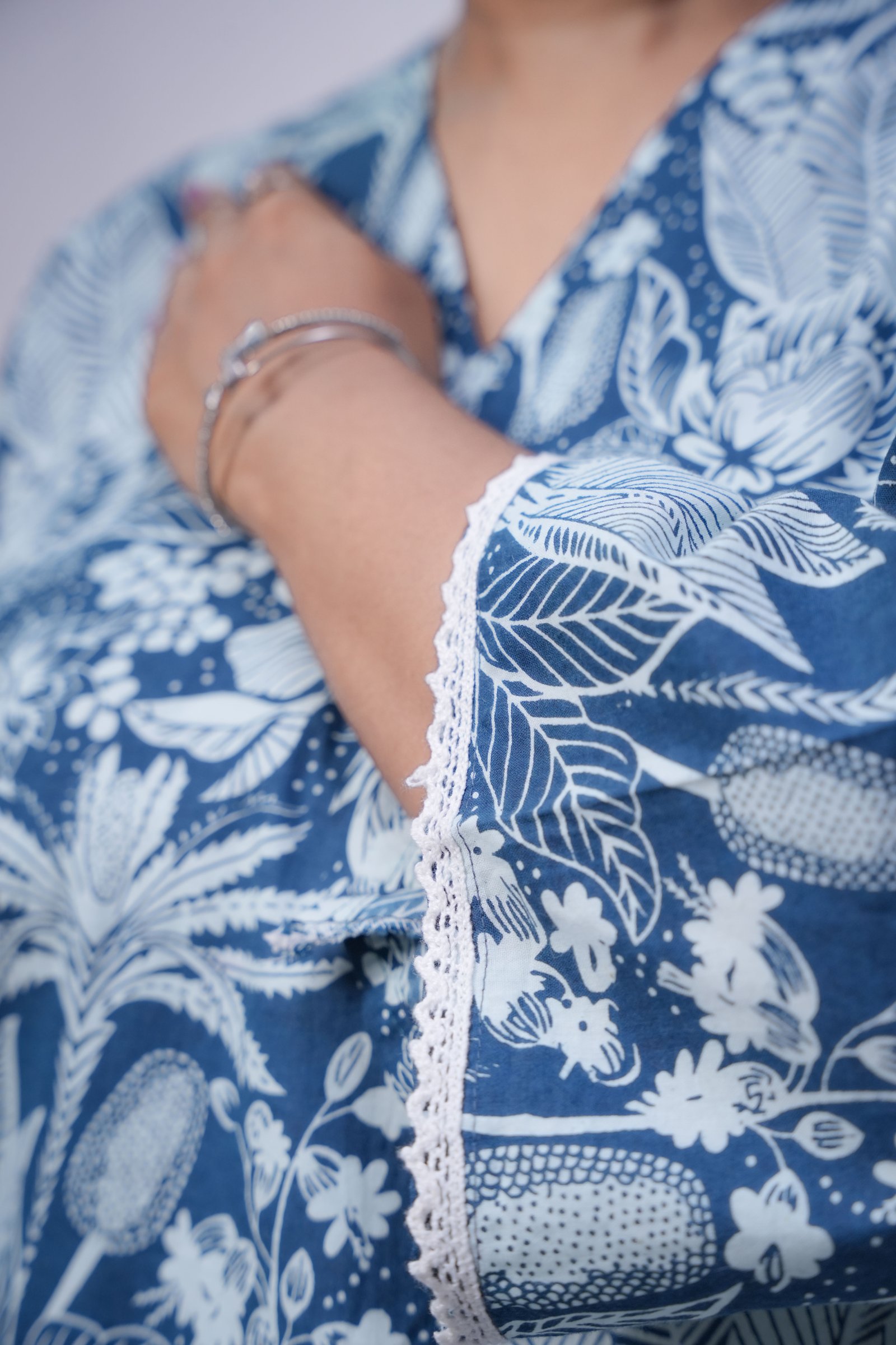 Indigo Blue Floral Block Print Cotton Short Kurti